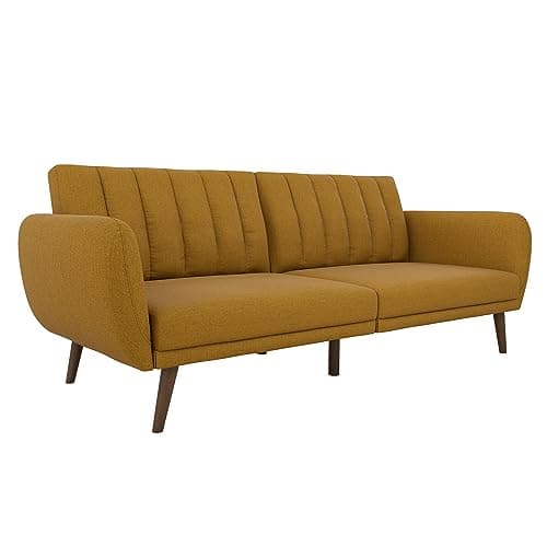 Novogratz Brittany 82 Inch Faux Leather Futon Sofa Bed, Dark Gray, Mid-Century Modern
