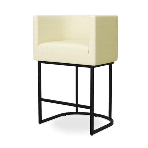 Counter Height Bar Stools with Back and Armrest, Black Metal Frames, Upholstered in Dark Grey Faux Leather
