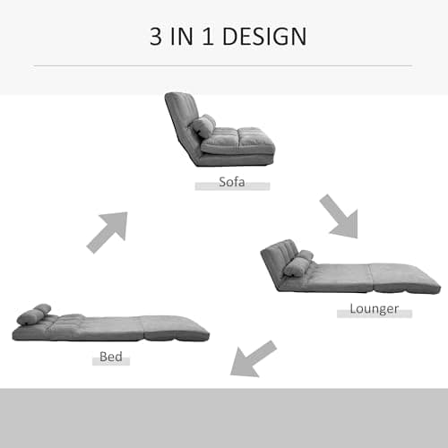 Dark Gray Convertible Floor Sofa Bed with Adjustable Backrest