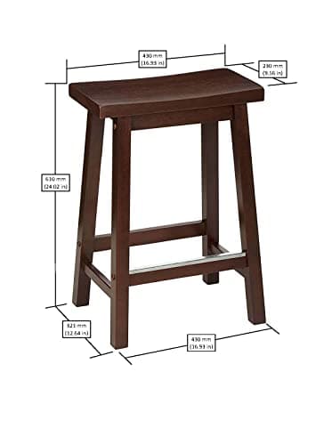 Amazon Basics 24" Walnut Finish Solid Wood Saddle-Seat Kitchen Barstool Set of 2