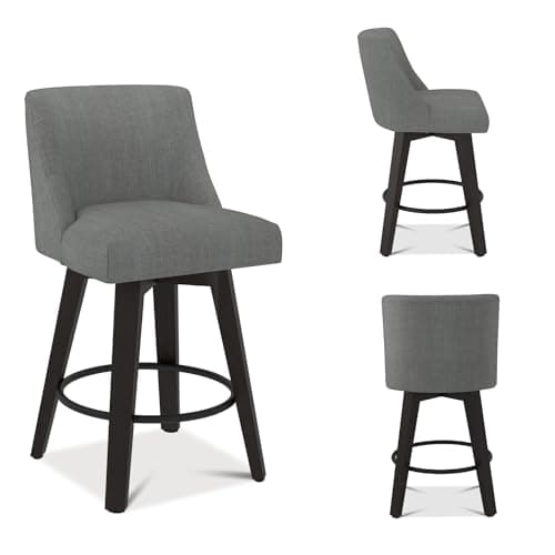 360°Swivel Navy Blue Bar Stools Set of 2 with Wooden Legs and Back for Kitchen Island and Bar