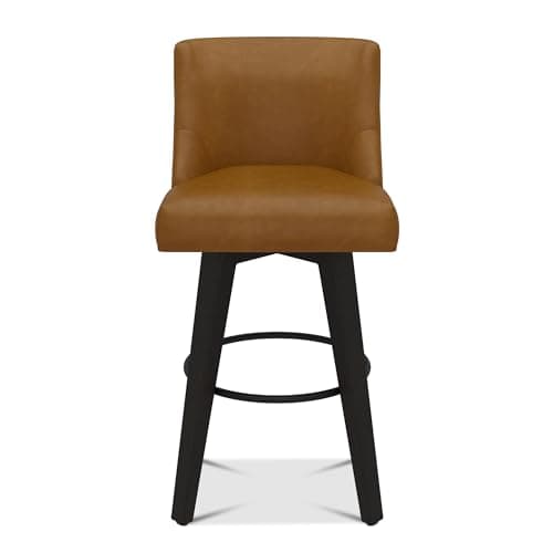 Swivel Counter Height Bar Stools Set of 2 with Back, 30 Inch Height, Solid Wood Stand, Faux Leather Upholstery, Thick Cushion Back - Whisky