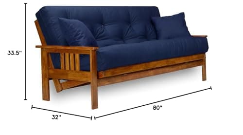 Nirvana Futons Stanford Full Size Futon Set - Heavy Duty Wood, Thick Mattress, Navy Blue