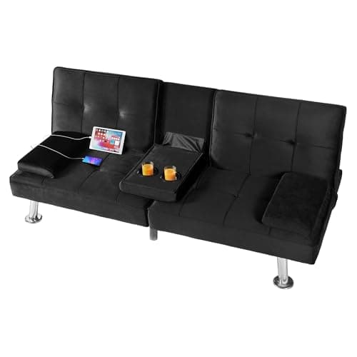 FLEXISPOT XCT3 Futon Sofa Bed with USB Charging, Adjustable Backrest, Folding Loveseat