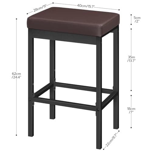 HOOBRO Brown & Black Bar Stools, 24.8" High, Kitchen & Dining Room Chairs BC21BY01