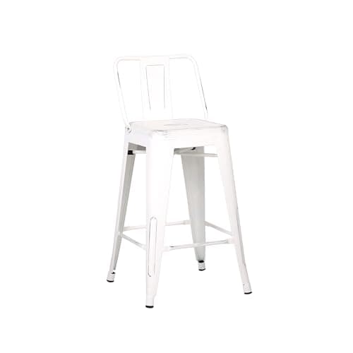 AC Pacific Rustic Style Modern Metal Barstool Set of 2 - Distressed White, Low Back
