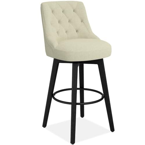 Modern Swivel Bar Stools with Solid Wood Legs, Navy Blue, 26 Counter Height, 1Pc