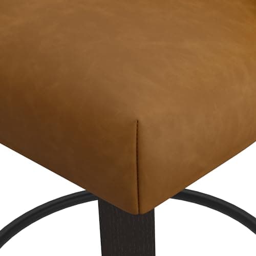 360° Swivel Counter Barstool Set of 1, 26 inch Height Kitchen Island Stool with Solid Wood Legs, Faux Leather Upholstered, Brown