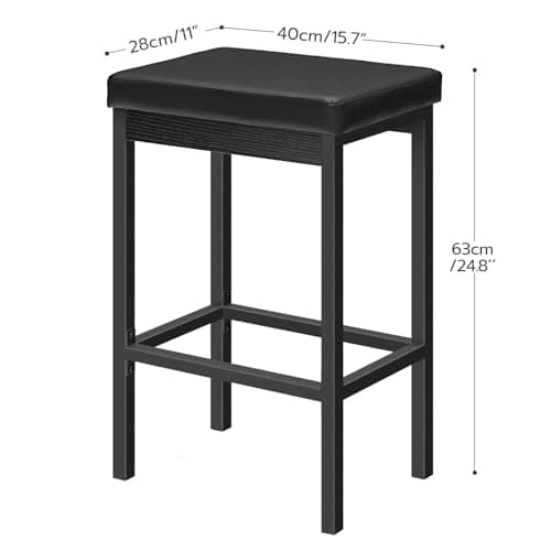 HOOBRO Black Bar Stool Set, 24.8-Inch High, Thick Upholstery, Kitchen, Dining, Cafe