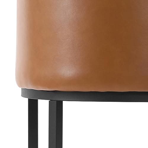 LUE BONA Black Metal Counter Stools with Backrest, Set of 2, Linen Upholstery, Beige Accent