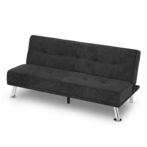 Athena Collection 5 Position Reclining Futon Sofa Bed, Grey Linen Fabric
