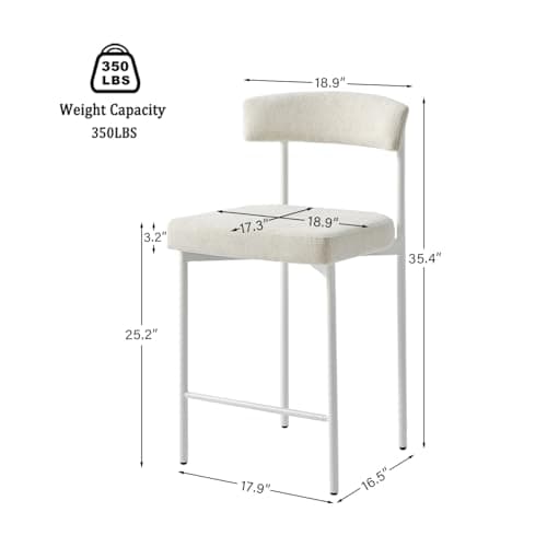 Beige Curved Back Bar Stools Set of 2, 24 Inch Counter Height