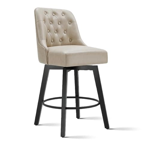 Swivel Barstools 26 Seat Height Set of 2 for Kitchen Island - Beige Fabric