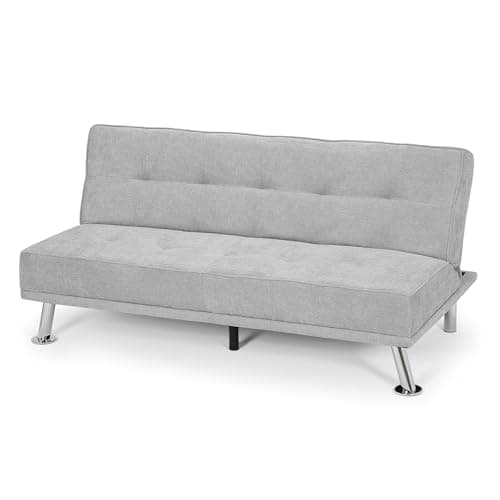Athena Collection 5 Position Reclining Futon Sofa Bed, Grey Linen Fabric