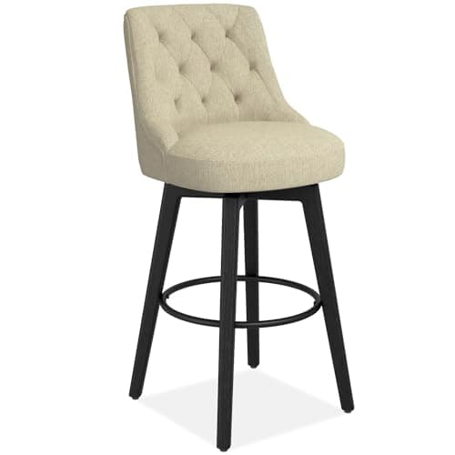 Modern Swivel Bar Stools with Solid Wood Legs, Navy Blue, 26 Counter Height, 1Pc