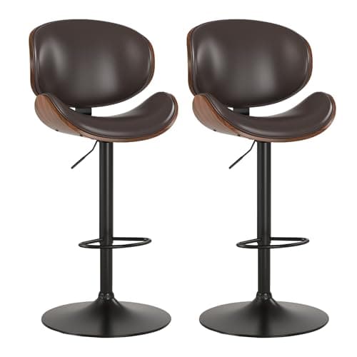 Black PU KCC Swivel Bar Stool Set, Adjustable Height, Footrest, Kitchen, Bar, Dining