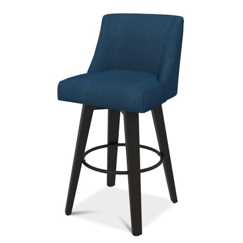 Counter Height Bar Stools Set of 2 with Swivel and Back, Fabric Upholstered Navy Blue