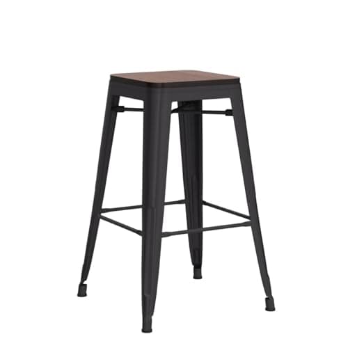 Alunaune 24" Metal Stackable Bar Stool Set Matte Black