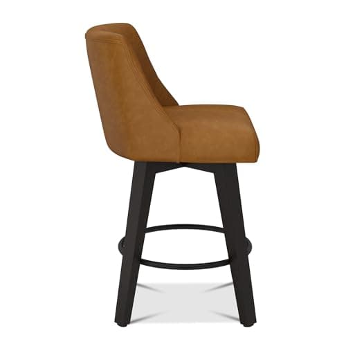 360° Swivel Counter Barstool Set of 1, 26 inch Height Kitchen Island Stool with Solid Wood Legs, Faux Leather Upholstered, Brown