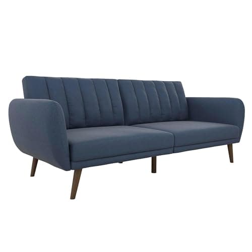 Novogratz Brittany 82 Inch Faux Leather Futon Sofa Bed, Dark Gray, Mid-Century Modern
