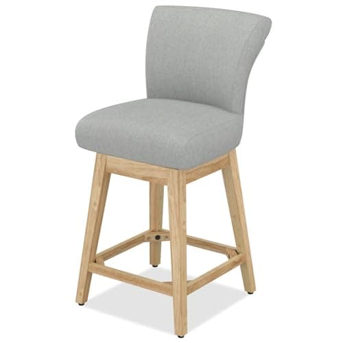 Modern 26 Counter Height Bar Stools Set of 2 with 360° Swivel and High Backrest in Light Grey Fabric for Kitchen and Bar