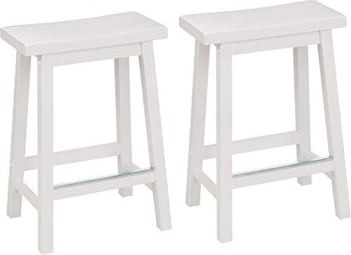 Amazon Basics White 24 Inch Saddle Seat Kitchen Barstool - Set of 2