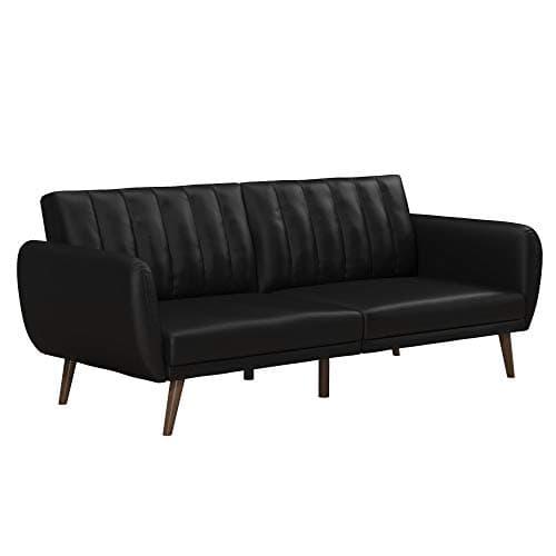 Novogratz Brittany 82 Inch Faux Leather Futon Sofa Bed, Dark Gray, Mid-Century Modern