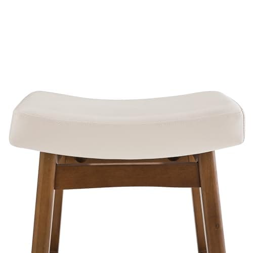 3-Piece Sturdy Wood Leg Bar Stools, Antique White Leather, 24 Inch Farmhouse Style