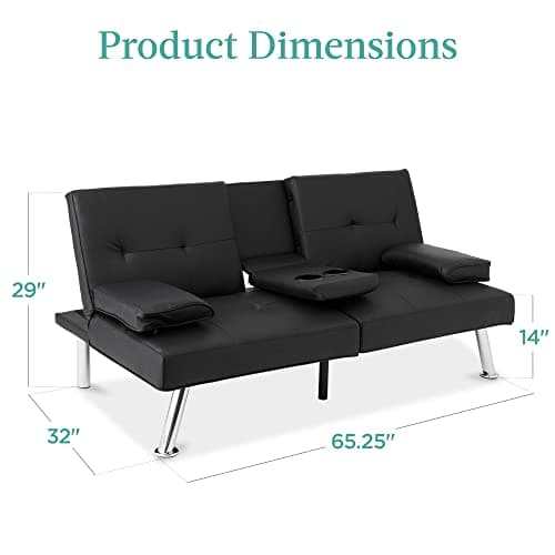 Best Choice Products Black Modern Convertible Futon with Adjustable Sleeper and Removable Arms