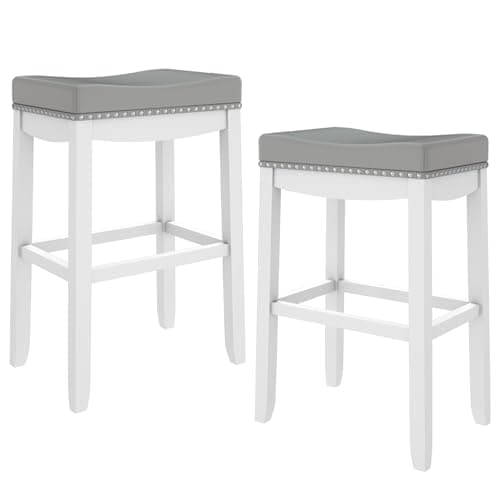 MU Counter Height Barstools, Set of 2 - White Saddle Bar Stools