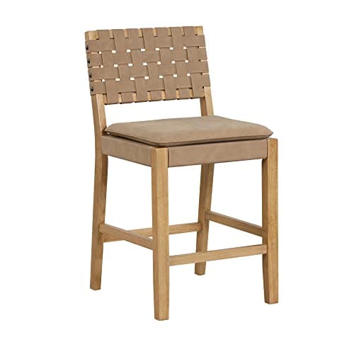 Nathan James Mid-Century Modern Leather Bar Stool, Natural Brown