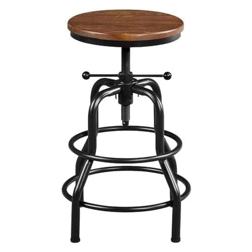 Yaheetech Vintage Rustic Round Wood Seat Bar Stool, Brown 20-27 Inch