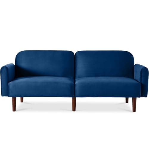 Best Choice Products 77" Mid Century Modern Velvet convert. sofa sleeper, real wood, navy blue