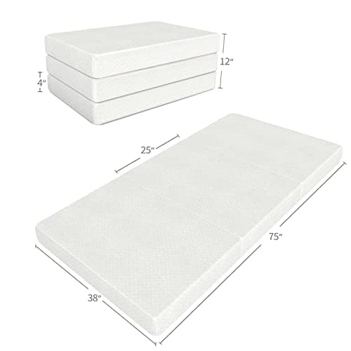Memory Foam Tri-Fold Mattress Topper, Waterproof & Ultra Soft, Twin Size