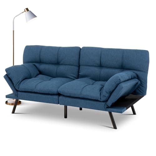 MUUEGM Blue Convertible Memory Foam Sofa Bed with Adjustable Backrest for Living Room
