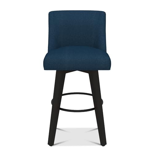 Counter Height Bar Stools Set of 2 with Swivel and Back, Fabric Upholstered Navy Blue
