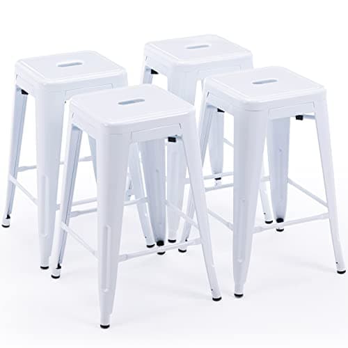 Vogue Furniture Black Metal Bar Stools - 24" Square Seat Indoor-Outdoor Set
