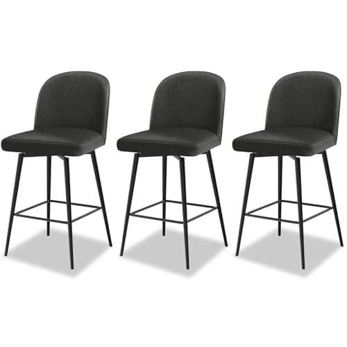 Set of 3 Counter Height Swivel Bar Stools with Backs and Footrest, Black