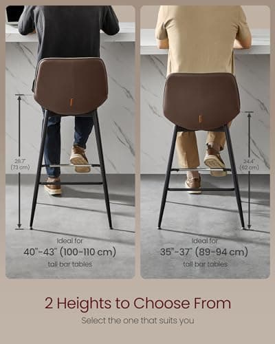 VASAGLE Counter Height Bar Stools Set of 2, Ergonomic Backrest, Chestnut Brown