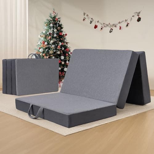 Folding Memory Foam Mattress for Travel/RV/Camping/Guest Room/Yoga, Twin Size - 6 Inch, 75x38x6, Washable Cover, Handle & Non-Slip Bottom