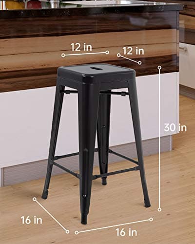 FDW Black Counter Height Metal Bar Stool Set of 4 (30")