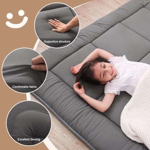 Japanese Futon Mattress - 3" Grey, Foldable & Portable, Dorm & Camping, Full Size 54"x80"
