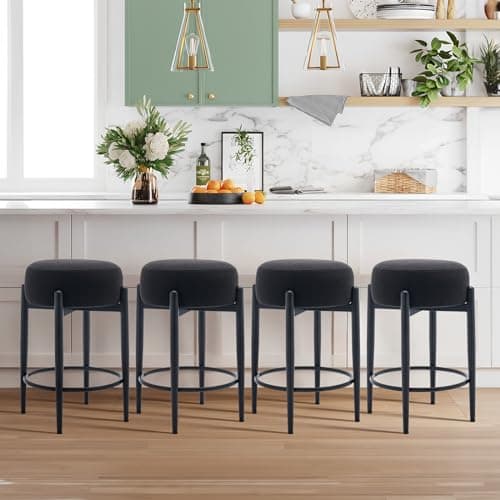 COLAMY Modern 24" Counter Height Backless Bar Stool Set of 4, Black