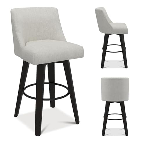 360°Swivel Navy Blue Bar Stools Set of 2 with Wooden Legs and Back for Kitchen Island and Bar