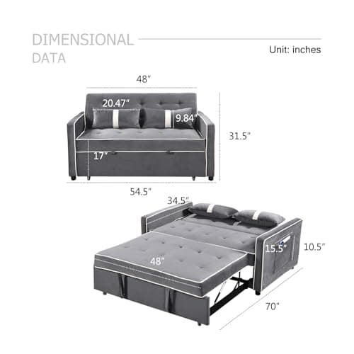 3 in 1 Pull-Out Sofa Bed with Adjustable Backrest - Grey