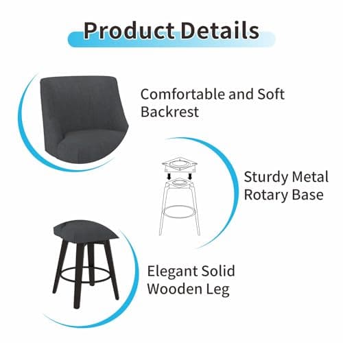 360° Swivel Counter Barstools, Performance Fabric Upholstered Stools - Set of 2