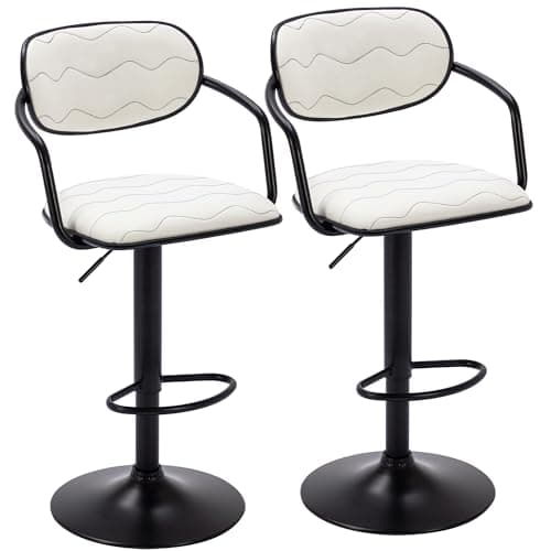 VECELO Counter Height Bar Stool Set, Adjustable with Back & Arm, Black