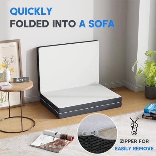 FDW 3 inch Tri Fold Memory Foam Mattress for Kids & Adults - Medium-Firm, Washable Cover, RV Travel Campὁg