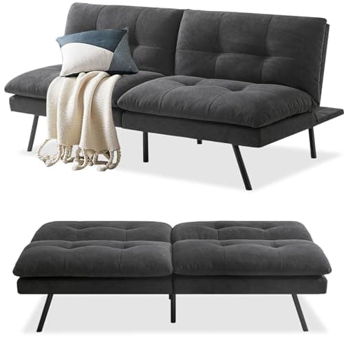 MUUEGM Futon Couch Bed, Convertible Memory Foam Sofa Bed, Modern Adjustable Backrests Velvet Couch Sleeper Sofa Bed