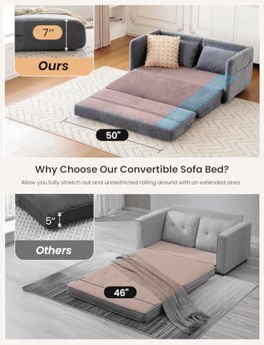 2 in 1 Chenille Loveseat Futon Couch, Full Size Pull Out Bed in a Box